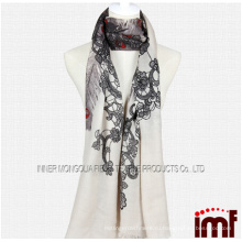 2014 hotsale модный черный кружевной шарф с принтом шерстяной шарф